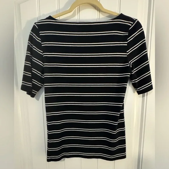 💰⬇️ RALPH LAUREN 
Black/White Striped Boat Neck half sleeve Shirt | Pre-Loved - Picture 3 of 7